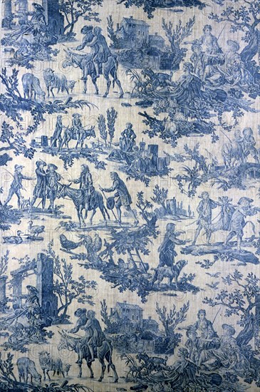 Le Meunier, Son Fils, et l’Ane (The Miller, His Son, and the Ass) (Furnishing Fabric), 1806, Designed by Jean Baptiste Huet (French, 1745–1811) after Jean Baptiste Oudry (French, 1686–1755), Manufactured by Oberkampf Manufactory (French, 1738–1815), France, Jouy-en-Josas, France, Cotton, plain weave, copperplate printed, a: 210.1 × 97.8 cm (82 3/4 × 38 1/2 in.)