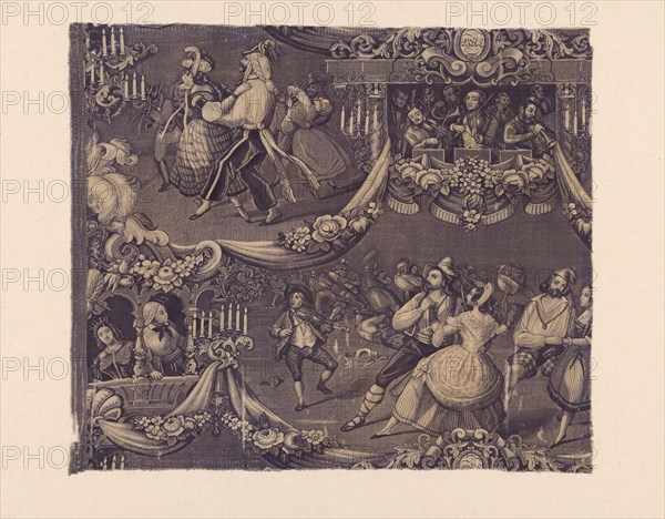 Le Bal (The Costume Ball) (Furnishing Fabric), 1827/40, Designed by George Zipelius (French, 1808-1890) after Sulpice Guillaume Chevallier, called Gavarni (French, 1804-1866), France, Cotton, plain weave, engraved roller printed, 47.4 × 54.8 cm (18 5/8 × 21 5/8 in.)