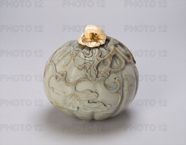 Melon-Shaped Water Pot, Qing dynasty (1644–1911), 18th century, China, Gray opaque glass with ivory lid, H. 9.5 cm (3 3/4 in.), diam. 10.6 cm (4 3/16 in.)