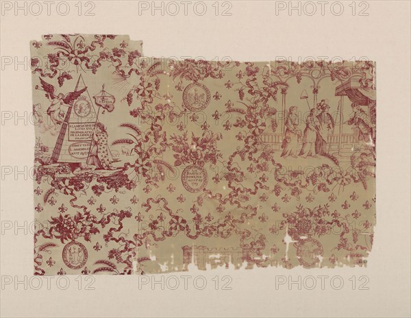 Le Bastille Demolité (Fall of the Bastille) (Furnishing Fabric), c. 1790, England, Cotton, plain weave, copperplate printed, 51 × 73.3 cm (20 × 28 7/8 in.)