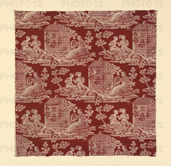 La Trève de Dieu (God’s Truce) (Furnishing Fabric), c. 1820, France, Cotton, plain weave, block printed, 56.2 × 54.6 cm (22 1/8 × 21 1/4 in.)