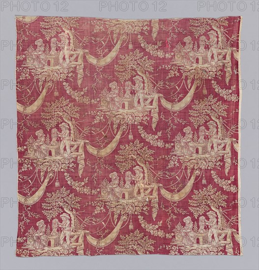 Children and Pets (Furnishing Fabric), 1800/1820, France, Normandie, Normandie, Cotton, plain weave, resist printed, 64.8 x 71.1 cm (25 1/2 x 28 in.)