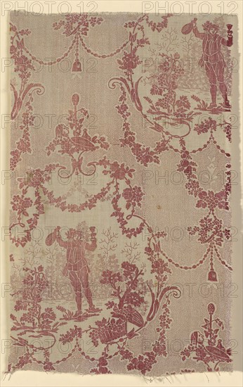 Le Petit Buveur (The Little Drinker) (Furnishing Fabric), 1765/70, Engraved by Francois Antoine Aveline (French, 1718-1787) after Antoine Watteau (French, 1684-1721), France, Jouy-en-Josas, France, Cotton, plain weave, block printed, 55 × 34.2 cm (21 5/8 × 13 1/2 in.)