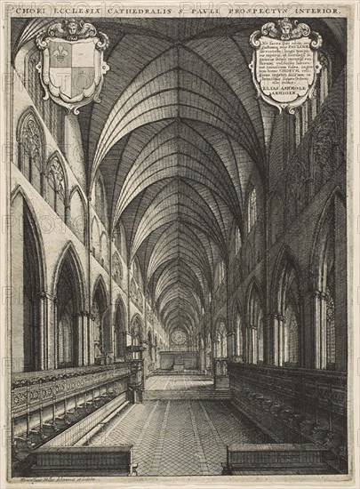 St. Paul’s Choir, 1658, Wenceslaus Hollar, Czech, 1607-1677, Bohemia, Etching on ivory laid paper, 311 × 225 mm (plate), 315 × 228 mm (sheet)