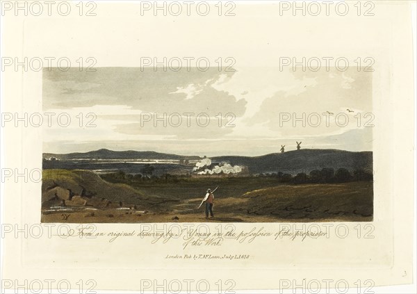 Landscape, published July 1, 1818, Unknown Artist (probably British, 19th century), after J. Young (British, active 19th century), England, Aquatint and etching in black with hand-coloring on cream wove paper, 119 × 252 mm (image), 191 × 282 mm (plate), 218 × 312 mm (sheet)