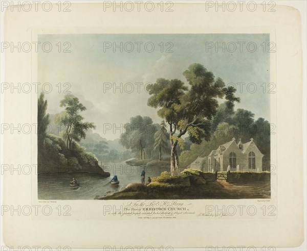 View of Erbistock Church, published 1794, Francis Jukes (English, 1745-1812), after Thomas Walmsley (Irish, 1763-1806), England, Color aquatint on paper