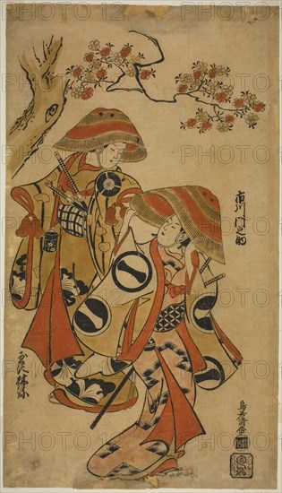 The Actors Ichikawa Monnosuke I and Tamazawa Rinya, c. 1715, Torii Kiyomasu I, Japanese, active c. 1704–18 (?), Japan, Hand-colored woodblock print, o-oban, tan-e, 55.8 x 31.7 cm (22 x 12 3/8 in.)