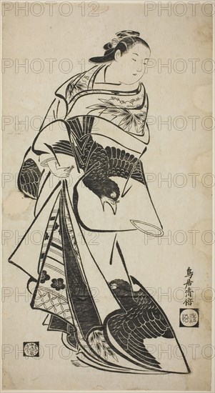 Standing Figure of a Woman, c. 1715, Torii Kiyomasu I, Japanese, active c. 1704–18 (?), Japan, Woodblock print, o-oban, sumizuri-e, 57.8 x 31.3 cm (22 3/4 x 12 1/2 in.)