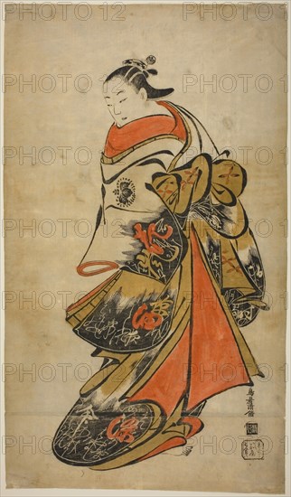 The Actor Fujimura Handayu II as Oiso no Tora, c. 1715, Torii Kiyomasu I, Japanese, active c. 1704–18 (?), Japan, Hand-colored woodblock print, o-oban, tan-e, 56.1 x 23.3 cm (22 x 12 5/8 in.)