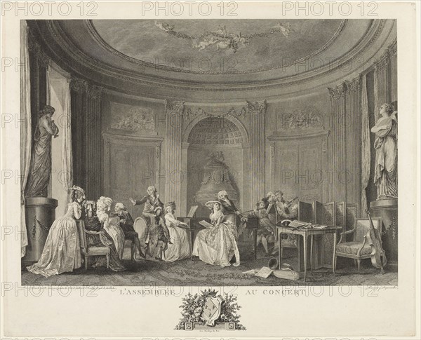 The Concert, 1784, François Dequevauviller (French, 1745-1807), after Nicolas Lavreince (Swedish, 1737-1807), France, Etching and engraving on cream laid paper, 404 × 499 mm (plate), 410 × 508 mm (sheet)