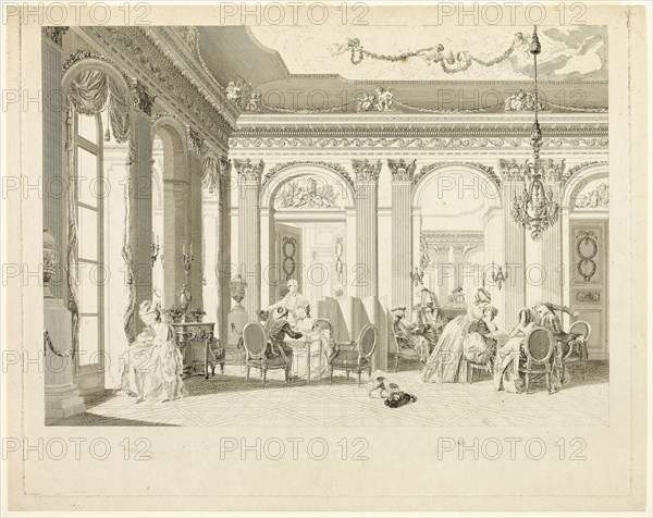 The Drawing Room, 1783, François Dequevauviller (French, 1745-1807), after Nicolas Lavreince (Swedish, 1737-1807), France, Engraving on paper, 407 × 500 mm (plate), 417 × 525 mm (sheet)
