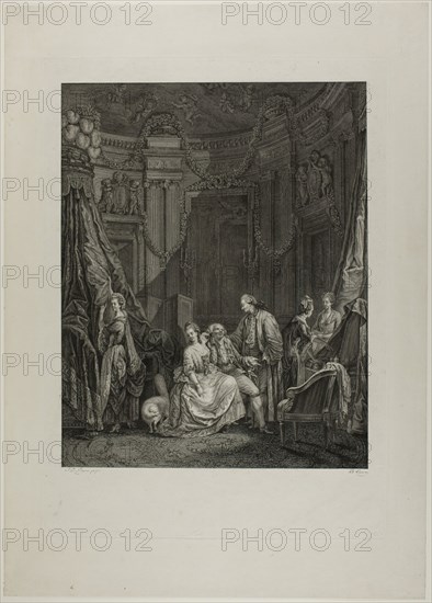 Le Lever de la Mariée, 1781, Philippe Trière (French, 1756-c. 1815), after Jean Démosthène Dugourc (French, 1749-1825), France, Etching and engraving in black on ivory wove paper, 475 × 340 mm