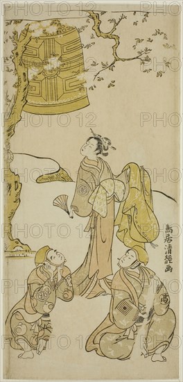 The Actors Segawa Kikunojo II, Ichikawa Komazo II, and Arashi Otohachi I in the play Fude Hajime Soga no Tamazusa, performed at the Nakamura Theater in the first month, 1768, 1768, Torii Kiyotsune, Japanese, active c. 1757-79, Japan, Color woodblock print, hosoban, benizuri-e, 11 1/2 x 5 1/2 in., Inari Bridge and Minato Shrine, Teppozu (Teppozu Inaribashi Minato Jinja), from the series One Hundred Famous Views of Edo (Meisho Edo hyakkei), 1857, Utagawa Hiroshige ?? ??, Japanese, 1797–1858, Japan, Color woodblock print, oban