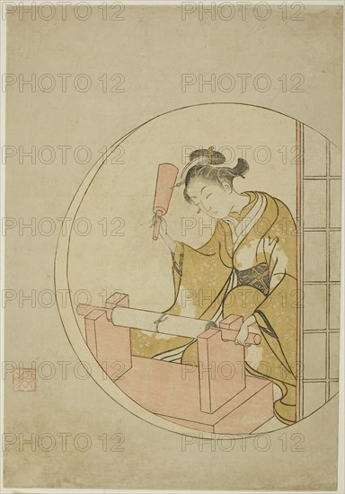 Fulling Cloth, c. 1765, Suzuki Harunobu ?? ??, Japanese, 1725 (?)-1770, Japan, Color woodblock print, chuban, 11 3/8 x 8 1/4 in.
