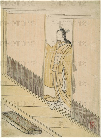 Parody of Kawachi-goe from Tales of Ise, 1765, Attributed to Suzuki Harunobu ?? ??, Japanese, 1725 (?)-1770, Japan, Color woodblock print, right sheet of chuban diptych (left sheet: 1925.2025), 27.2 x 19.7 cm (10 5/8 x 7 3/4 in.)
