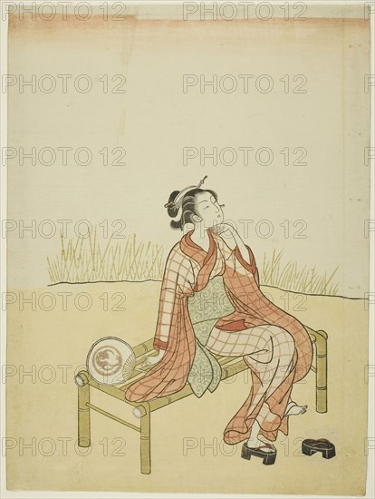 By the Stream, c. 1765, Attributed to Suzuki Harunobu ?? ??, Japanese, 1725 (?)–1770, Japan, Color woodblock print, left sheet of chuban diptych (right sheet: 1925.2032), 28.5 x 21.1 cm