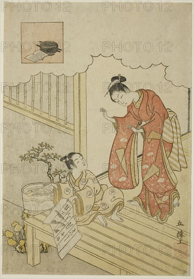 Ono no Komachi Washing the Book, Edo period (1615–1868), 1765/66, Suzuki Harunobu ?? ??, Japanese, 1725 (?)-1770, Japan, Color woodblock print, chuban, 27.9 x 20.3 cm (11 x 7 1/2 in.)