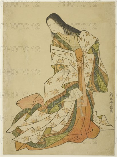 The Poetess Ono no Komachi, Edo period (1615–1868), 1767/68, Suzuki Harunobu ?? ??, Japanese, 1725 (?)-1770, Japan, Color woodblock print, chuban, 11 1/4 x 8 1/8 in.