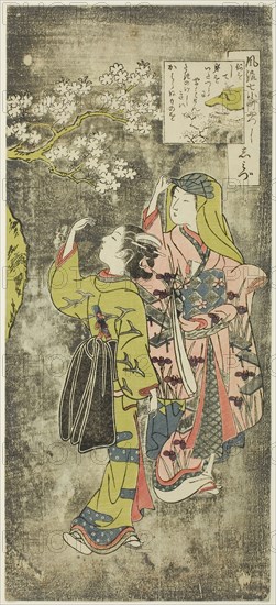 Ono no Komachi by the Waterfall (Shimizu), from the series The Seven Fashionable Aspects of Komachi (Furyu yatsushi nana Komachi), Edo period (1615–1868), 1751/64, Suzuki Harunobu ?? ??, Japanese, 1725 (?)-1770, Japan, Color woodblock print, hosoban, 12 3/8 x 5 1/2 in.