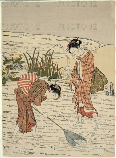 Fishing in Shallow Water, c. 1767/68, Suzuki Harunobu ?? ??, Japanese, 1725 (?)-1770, Japan, Color woodblock print, chuban, 28.7 x 20.8 cm (11 1/4 x 8 in.)