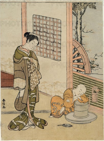 The Sleeping Tea-Boy (parody of Hokaso), c. 1767, Suzuki Harunobu ?? ??, Japanese, 1725 (?)-1770, Japan, Color woodblock print, chuban, 27.4 x 20.2 cm (10 7/8 x 7 7/8 in.)