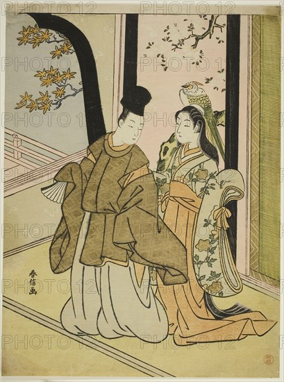 Courtier and Lady, c. 1768, Suzuki Harunobu ?? ??, Japanese, 1725 (?)-1770, Japan, Color woodblock print, chuban, 11 x 8 1/8 in.