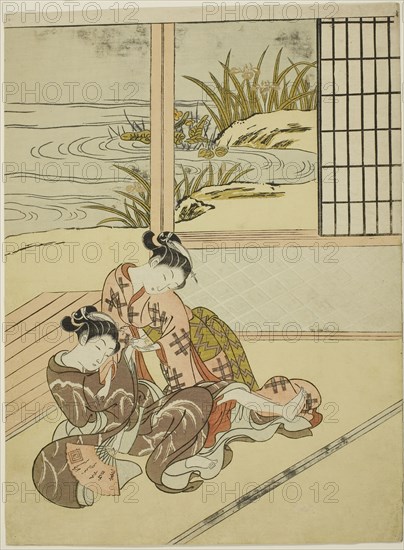Two Women Strugging for a Fan, c. 1767/68, Suzuki Harunobu ?? ??, Japanese, 1725 (?)-1770, Japan, Color woodblock print, chuban, 11 x 8 1/4 in.