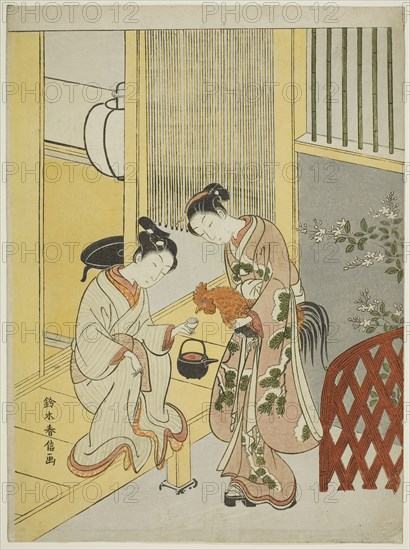 Delaying the announcement of dawn, c. 1767/68, Suzuki Harunobu ?? ??, Japanese, 1725 (?)-1770, Japan, Color woodblock print, chuban, 11 1/4 x 8 1/4 in.
