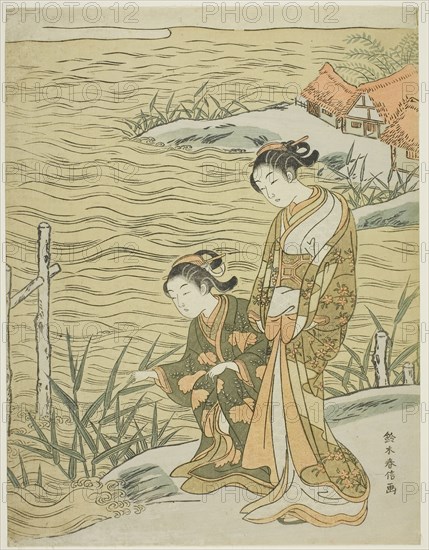 Two Women at the Waterside, c. 1766/67, Suzuki Harunobu ?? ??, Japanese, 1725 (?)-1770, Japan, Color woodblock print, chuban, 10 1/2 x 8 in.