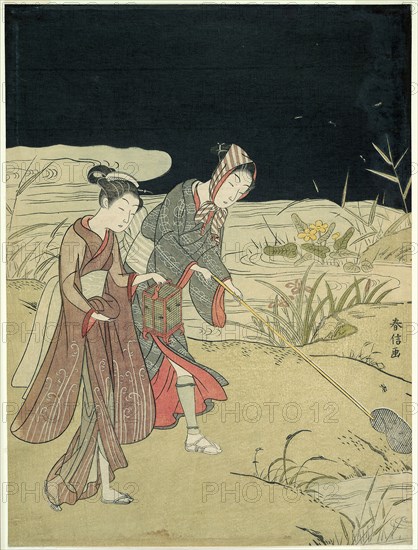 Catching Fireflies, About 1767, Suzuki Harunobu ?? ??, Japanese, 1725 (?)-1770, Japan, Color woodblock print, chuban, 27.2 x 20.3 cm