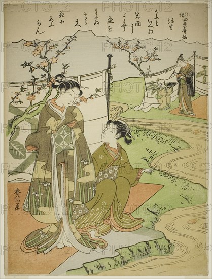 The Third Month (Yayoi), from the series Popular Versions of Immortal Poets in Four Seasons (Fuzoku shiki kasen), c. 1768, Suzuki Harunobu ?? ??, Japanese, 1725 (?)-1770, Japan, Color woodblock print, chuban, 28.8 x 21.6 cm (11 3/8 x 8 1/2 in.)