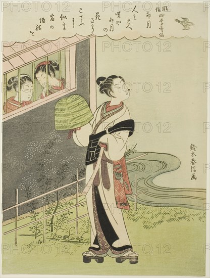 The Fourth Month (Uzuki), from the series Popular Versions of Immortal Poets in Four Seasons (Fuzoku shiki kasen), c. 1768, Suzuki Harunobu ?? ??, Japanese, 1725 (?)-1770, Japan, Color woodblock print, chuban, 27.8 x 21.0 cm (11 x 8 1/4 in.)