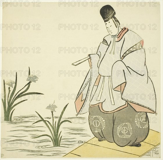 Narihira at Yatsuhashi Bridge, 1765, Japanese, Japan, Color woodblock print, 21.5 x 22 cm (8 7/16 x 8 5/8 in.)