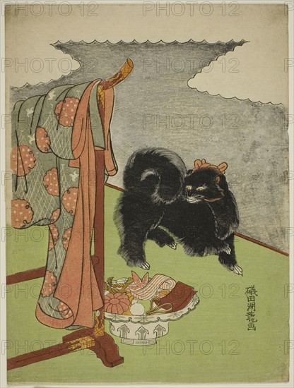 Black Dog, c. 1772/81, Isoda Koryusai, Japanese, 1735-1790, Japan, Color woodblock print, chuban, 28.7 x 21.5 cm