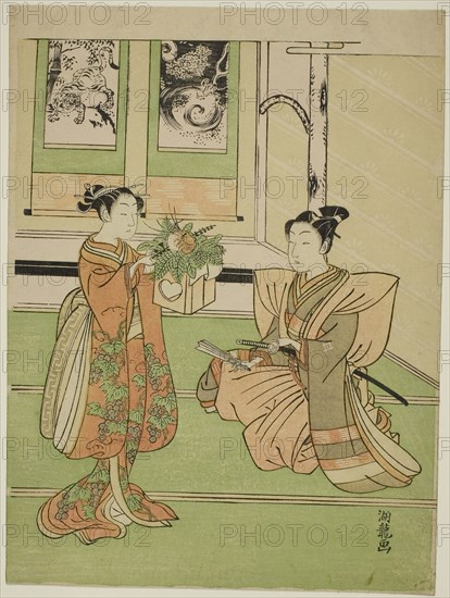 The New Year’s Offering, c. 1769, Isoda Koryusai, Japanese, 1735-1790, Japan, Color woodblock print, chuban, 10 3/8 x 7 3/4 in.