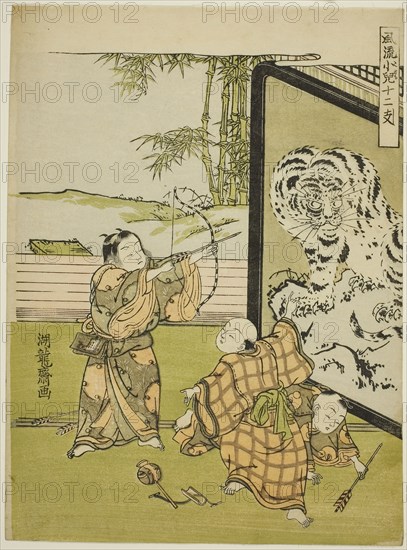 Tiger, from the series Fashionable Children with the Twelve Signs of the Zodiac (Furyu kodomo juni shi), c. 1773, Isoda Koryusai, Japanese, 1735-1790, Japan, Color woodblock print, chuban, 10 3/8 x 7 3/4 in.