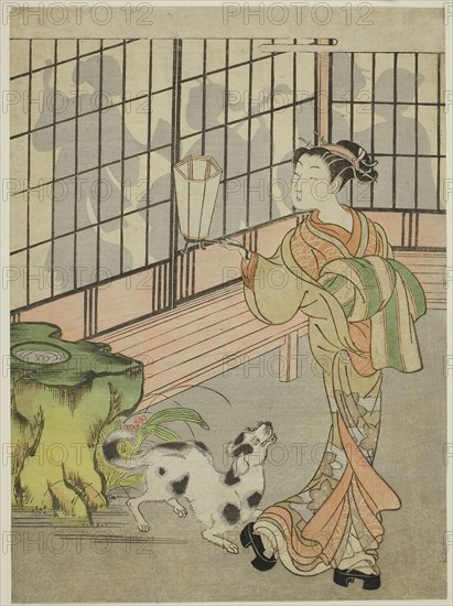 Courtesan Looking Back at Shadows on the Shoji, c. 1770, Attributed to Isoda Koryusai, Japanese, 1735-1790, Japan, Color woodblock print, chuban, 10 1/8 x 7 3/8 in.