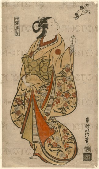 Courtesan Likened to the Chinese Sage Zhang Guolao (Japanese: Chokaro), c. 1715, Okumura Masanobu, Japanese, 1686-1764, Japan, Hand-colored woodblock print, o-oban, tan-e, 53.4 X 30.9 cm