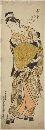 The Actor Onoe Kikugoro I as Soga no Goro, c. 1744, Okumura Masanobu, Japanese, 1686-1764, Japan, Hand-colored woodblock print, habahiro hashira-e, urushi-e, 65.5 X 22.2 cm (24 3/4 x 9 5/8 in.)