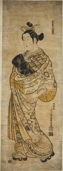 The Yoshiwara in Edo, A Set of Three (Edo Yoshiwara sanpukutsui), c. 1736/44, Ishikawa Toyonobu, Japanese, 1711-1785, Japan, Hand-colored woodblock print, left sheet of toku-oban triptych, beni-e, 70.9 x 25.1 cm