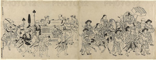 Arrival of the Korean Embassy in Edo, c. 1709, Torii Kiyonobu I, Japanese, 1664-1729, Japan, Woodblock print, oban sumizuri-e, 1 of 6 sheets from a 12-sheet composition (see 1925.2334a-f), 28 x 36.5 cm (11 1/24 x 14 3/8 in.)