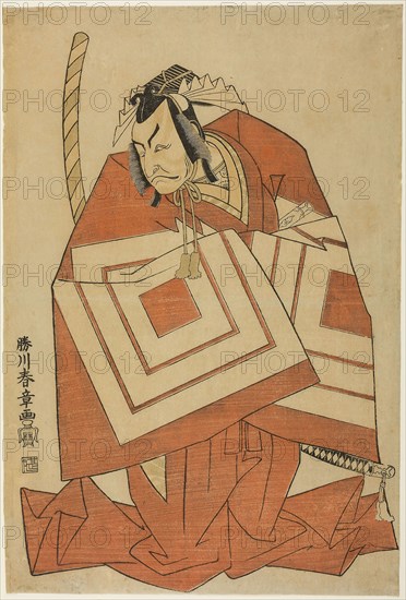 The Actor Ichikawa Danjuro IV in a Shibaraku Role, Possibly from the Play Ima o Sakari Suehiro Genji (The Genji Clan Now at Its Zenith), Performed at the Nakamura Theater from the First Day of the Eleventh Month, 1768, c. 1768, Katsukawa Shunsho ?? ??, Japanese, 1726-1792, Japan, Color woodblock print, oban, 38.3 × 26 cm (15 1/8 × 10 1/4 in.)