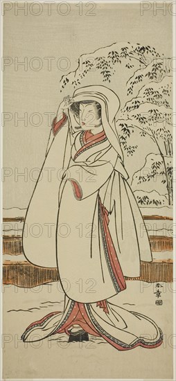 The Actor Segawa Tomisaburo I as the Heron Maiden (Sagi Musume), c. 1774, Katsukawa Shunsho ?? ??, Japanese, 1726-1792, Japan, Color woodblock print, hosoban, 32.9 x 14.9 cm (12 15/16 x 5 7/8 in.)