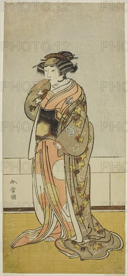 The Actor Yamashita Kinsaku II as Lady Kikusui (Kikusui Gozen) (?) in the Play Kaeribana Eiyu Taiheiki (?), Performed at the Nakamura Theater (?) in the Eleventh Month, 1779 (?), c. 1779, Katsukawa Shunsho ?? ??, Japanese, 1726-1792, Japan, Color woodblock print, hosoban, from a multisheet composition, 32.7 x 14.6 cm (12 7/8 x 5 /4 in.)