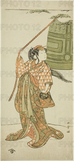 The Actor Arashi Hinaji I Dancing Musume Dojo-ji (The Maiden at Dojo Temple), c. 1772, Katsukawa Shunsho ?? ??, Japanese, 1726-1792, Publisher: Nishimuraya Yohachi, Japan, Color woodblock print, hosoban, 31.5 x 14.3 cm (12 3/8 x 5 5/8 in.)