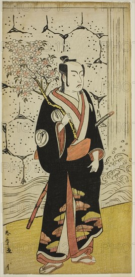 The Actor Sawamura Sojuro III as Sonobe Zaemon in the play Shin Usuyuki Monogatari, performed at the Ichimura Theater in the eighth Month, 1779, c. 1779, Katsukawa Shunsho ?? ??, Japanese, 1726-1792, Japan, Color woodblock print, left sheet of hosoban triptych, 30.5 x 15 cm (12 x 5 7/8 in.)