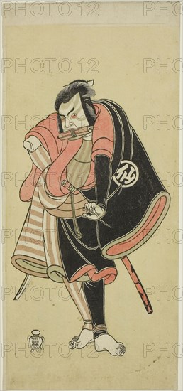 The Actor Nakamura Sukegoro II as Aso no Matsuwaka, a Ninja (Shadow Warrior), in the Play Ima o Sakari Suehiro Genji (The Genji Clan Now at Its Zenith), Performed at the Nakamura Theater from the First Day of the Eleventh Month, 1768, c. 1768, Katsukawa Shunsho ?? ??, Japanese, 1726-1792, Japan, Color woodblock print, hosoban, 32.5 x 14.9 cm (12 13/16 x 5 7/8 in.)