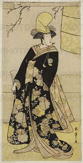 The Actor Segawa Kikunojo III as a Shirabyoshi Dancer in Musume Dojo-ji in the Play Edo no Hana Mimasu Soga, Performed at the Nakamura Theater in the Fourth Month, 1783, c. 1783, Katsukawa Shunsho ?? ??, Japanese, 1726-1792, Japan, Color woodblock print, hosoban, center sheet of triptych, 30.5 x 15 cm (12 x 5 7/8 in.)