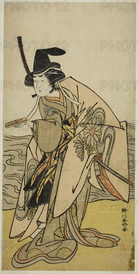 The Actor Yamashita Kinsaku II as Lady Kikusui (Kikusui Gozen) in the Play Kaeribana Eiyu Taiheiki, Performed at the Nakamura Theater in the Eleventh Month, 1779, c. 1779, Katsukawa Shunko I, Japanese, 1743-1812, Japan, Color woodblock print, hosoban, right sheet of diptych (?), 30 x 14.8 cm (11 13/16 x 5 13/16 in.)