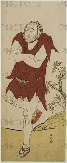 The Actor Onoe Matsusuke I as a Mendicant Monk (Gannin Bozu) in the Play Keisei Ide no Yamabuki, Performed at the Nakamura Theater in the Fifth Month, 1787, c. 1787, Katsukawa Shunko I, Japanese, 1743-1812, Japan, Color woodblock print, hosoban, 29.2 x 11.9 cm (11 1/2 x 4 11/16 in.)